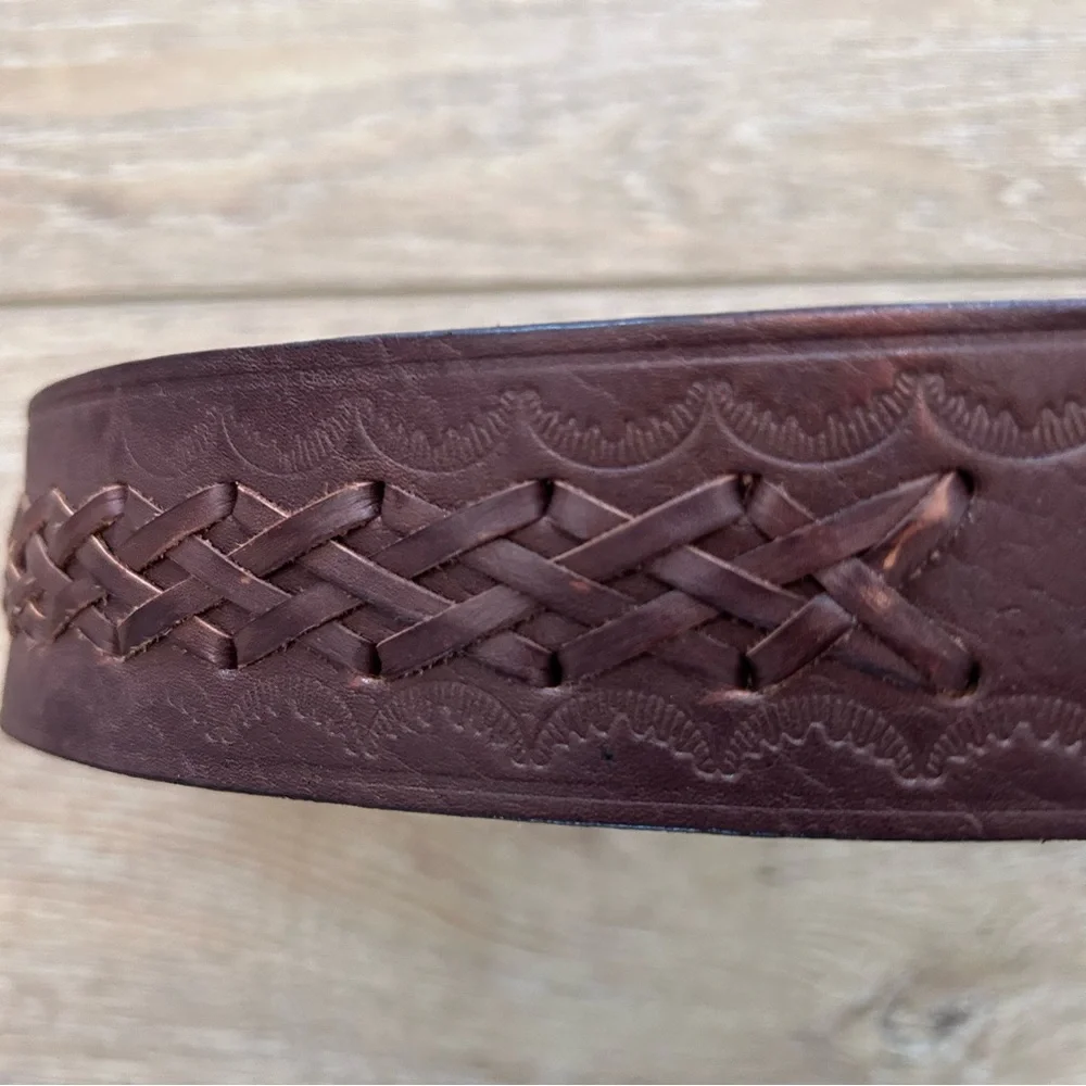 Vintage Y2K American Eagle Brown‎ Leather Belt Cowgirlcore Western Braided 36”